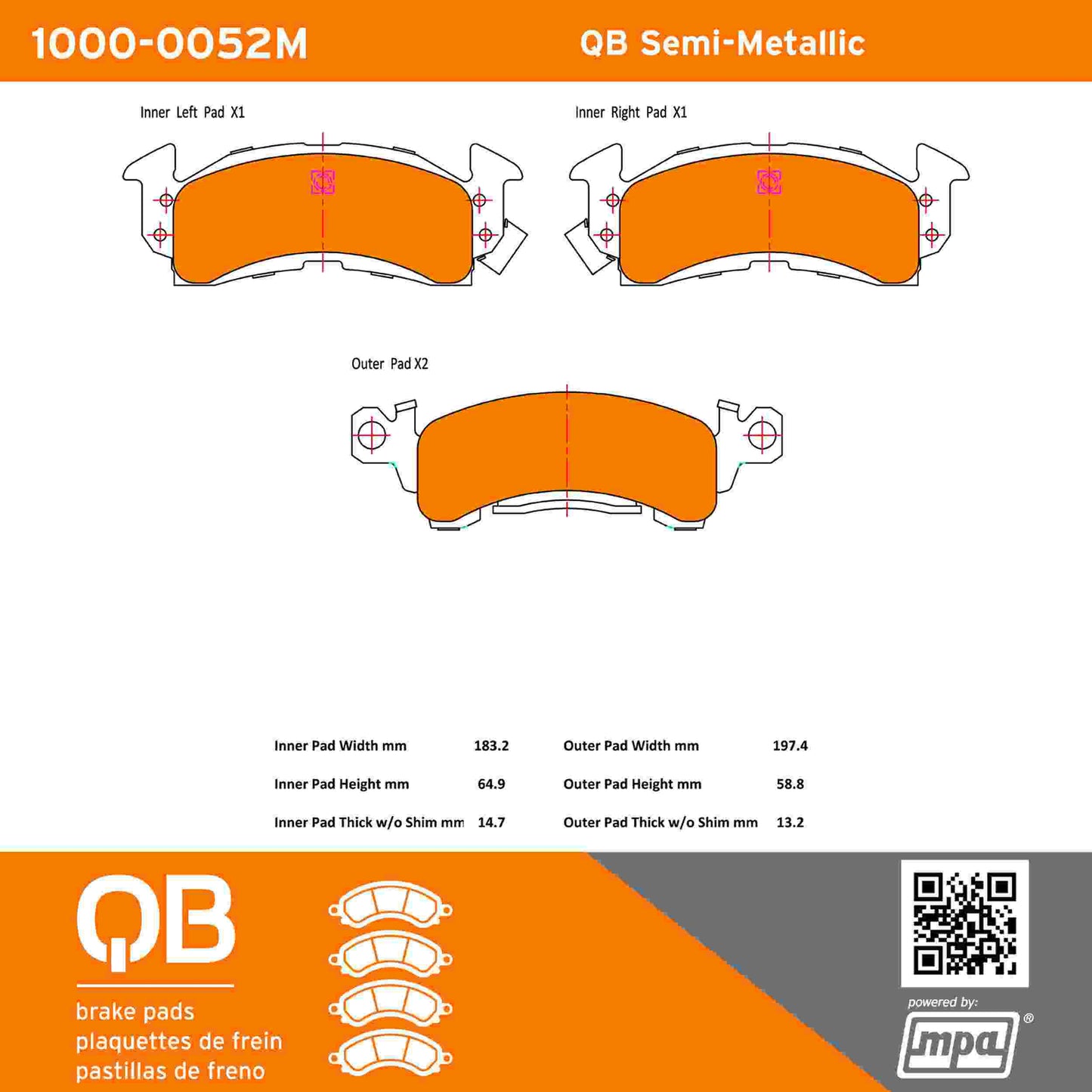 Quality-Built QB Semi-Metallic Brake Pads 1000-0052M