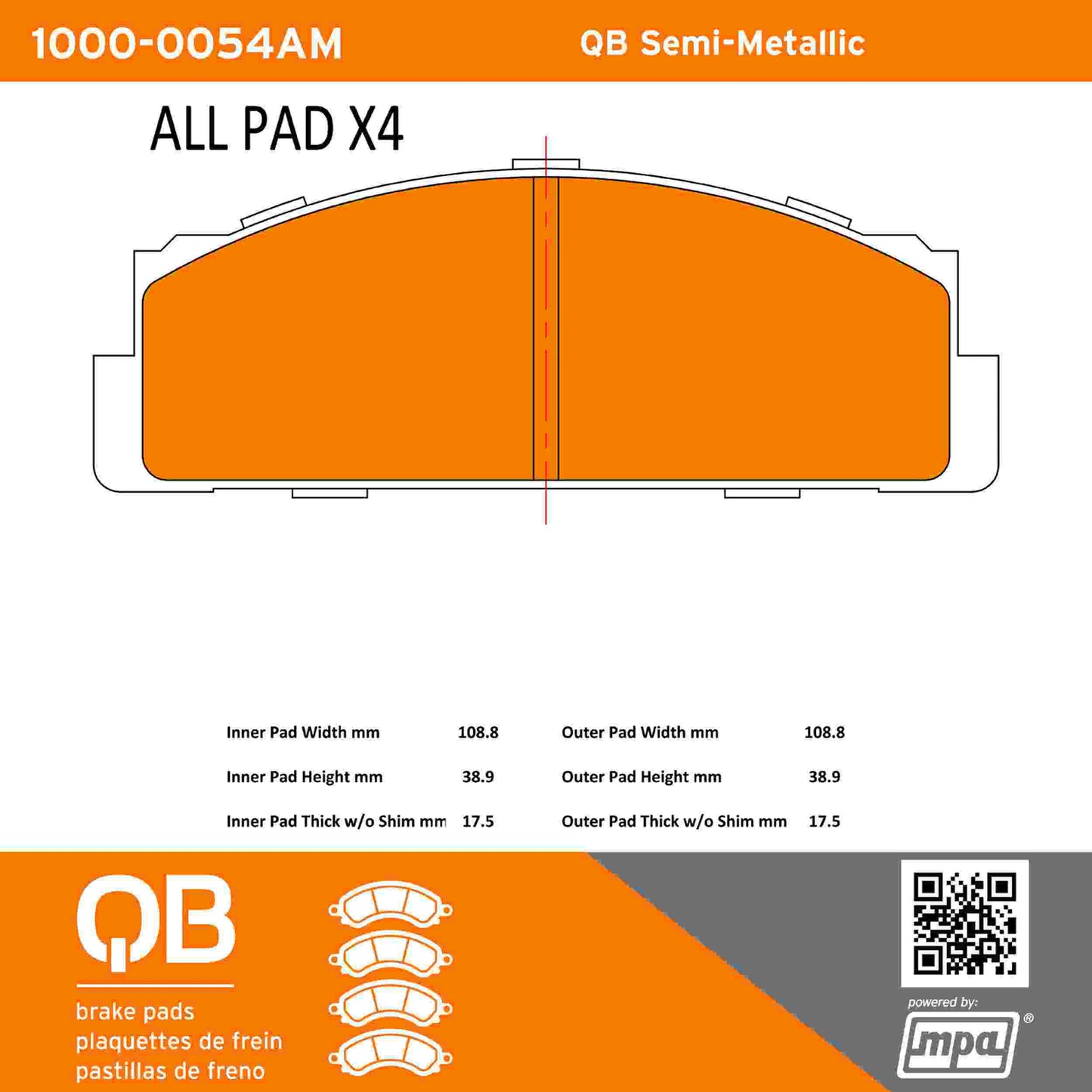 Quality-Built QB Semi-Metallic Brake Pads 1000-0054AM