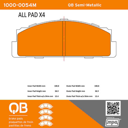 Quality-Built QB Semi-Metallic Brake Pads 1000-0054M