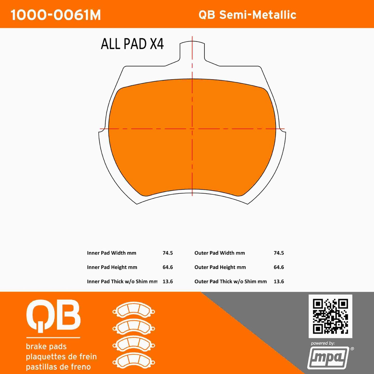 Quality-Built QB Semi-Metallic Brake Pads 1000-0061M