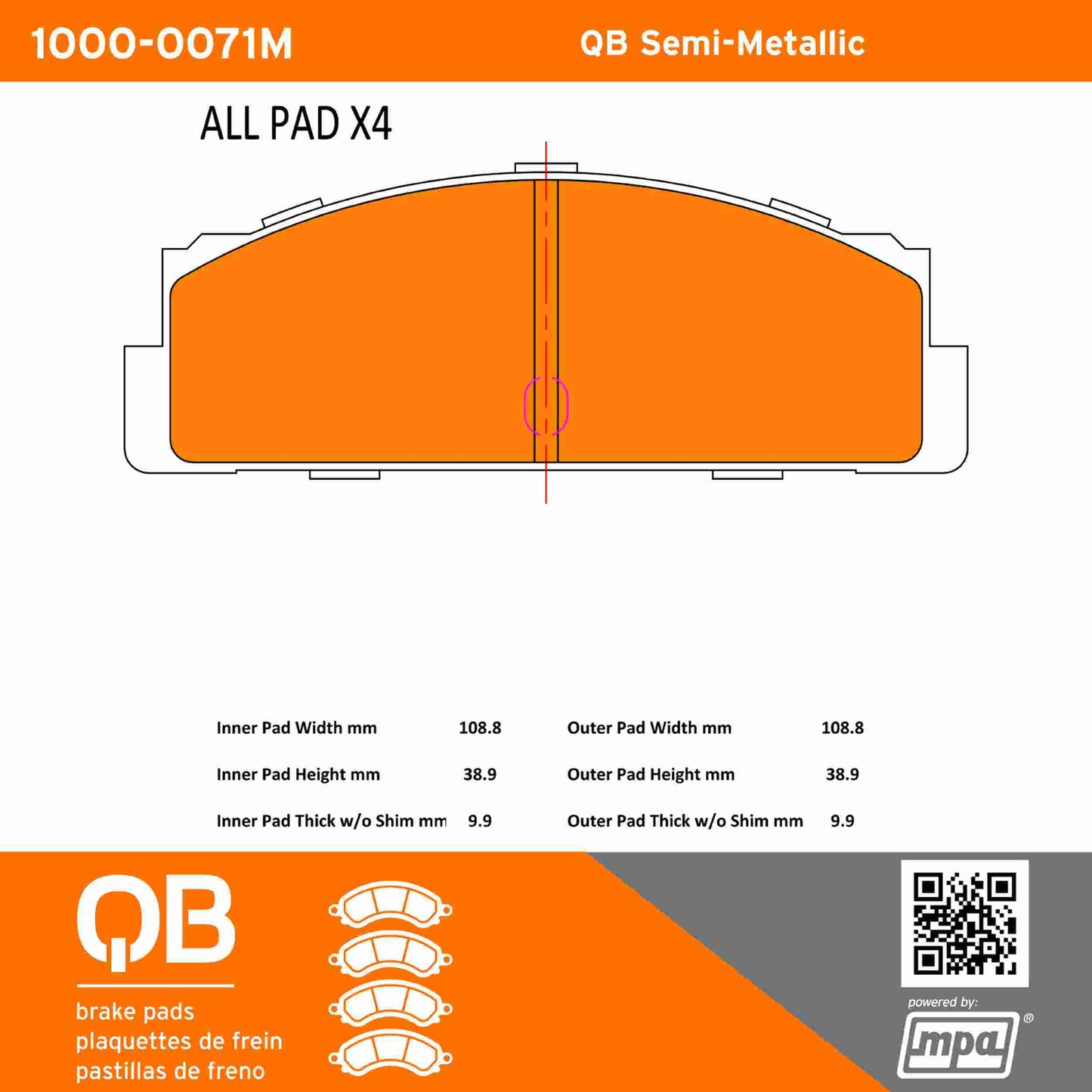 Quality-Built QB Semi-Metallic Brake Pads 1000-0071M