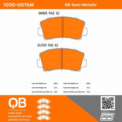 Quality-Built QB Semi-Metallic Brake Pads 1000-0076M
