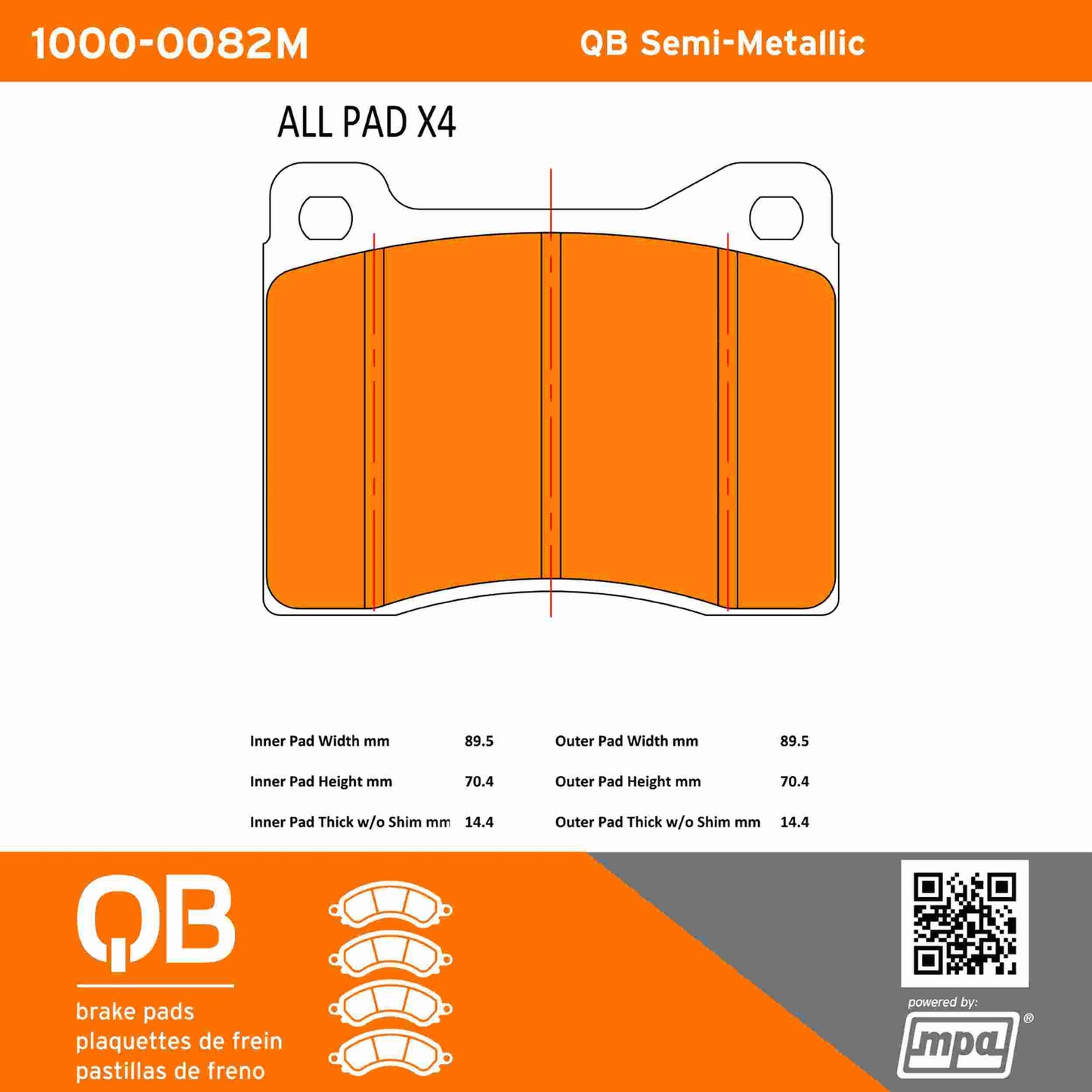 Quality-Built QB Semi-Metallic Brake Pads 1000-0082M