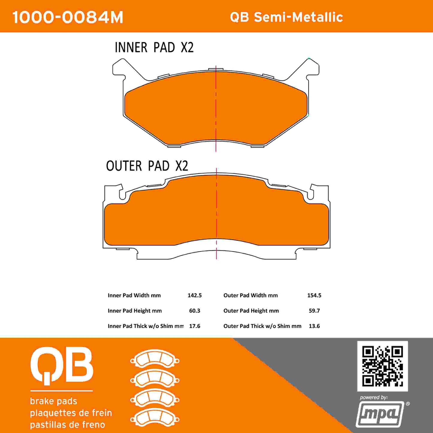 Quality-Built QB Semi-Metallic Brake Pads 1000-0084M