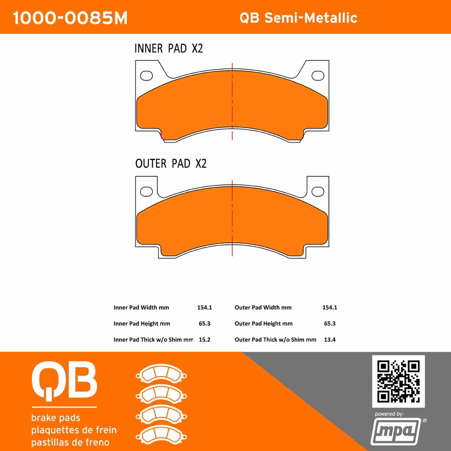 Quality-Built QB Semi-Metallic Brake Pads 1000-0085M