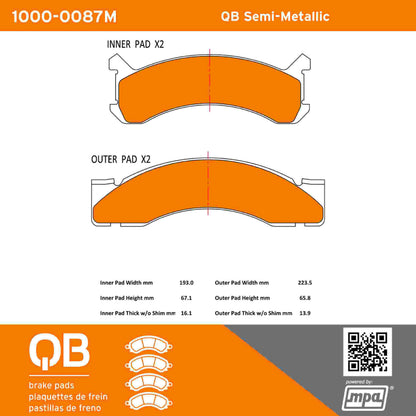 Quality-Built QB Semi-Metallic Brake Pads 1000-0087M