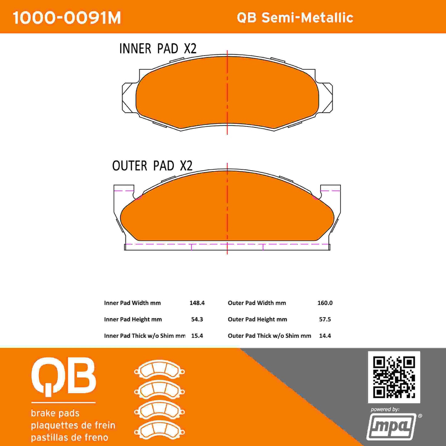 Quality-Built QB Semi-Metallic Brake Pads 1000-0091M