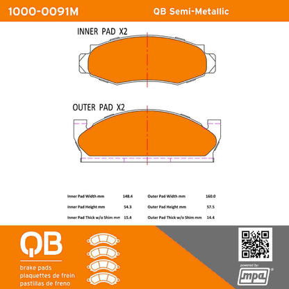 Quality-Built QB Semi-Metallic Brake Pads 1000-0091M