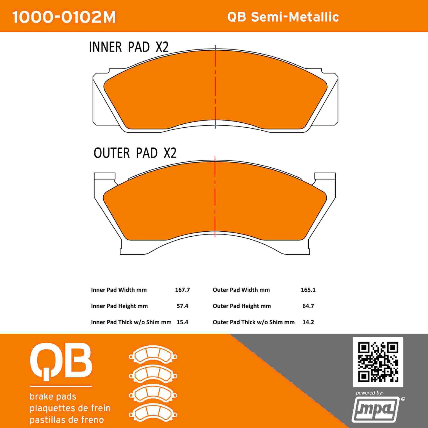 Quality-Built QB Semi-Metallic Brake Pads 1000-0102M