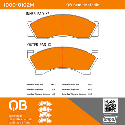 Quality-Built QB Semi-Metallic Brake Pads 1000-0102M