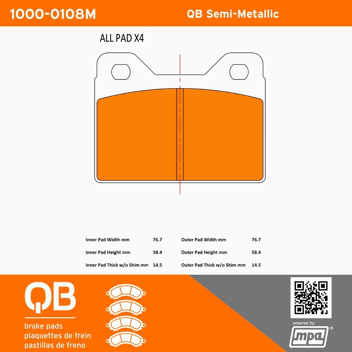 Quality-Built QB Semi-Metallic Brake Pads 1000-0108M