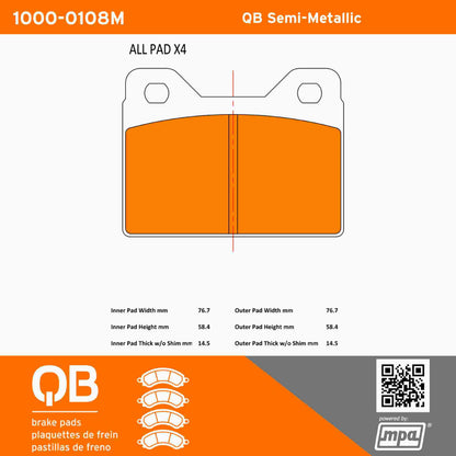 Quality-Built QB Semi-Metallic Brake Pads 1000-0108M