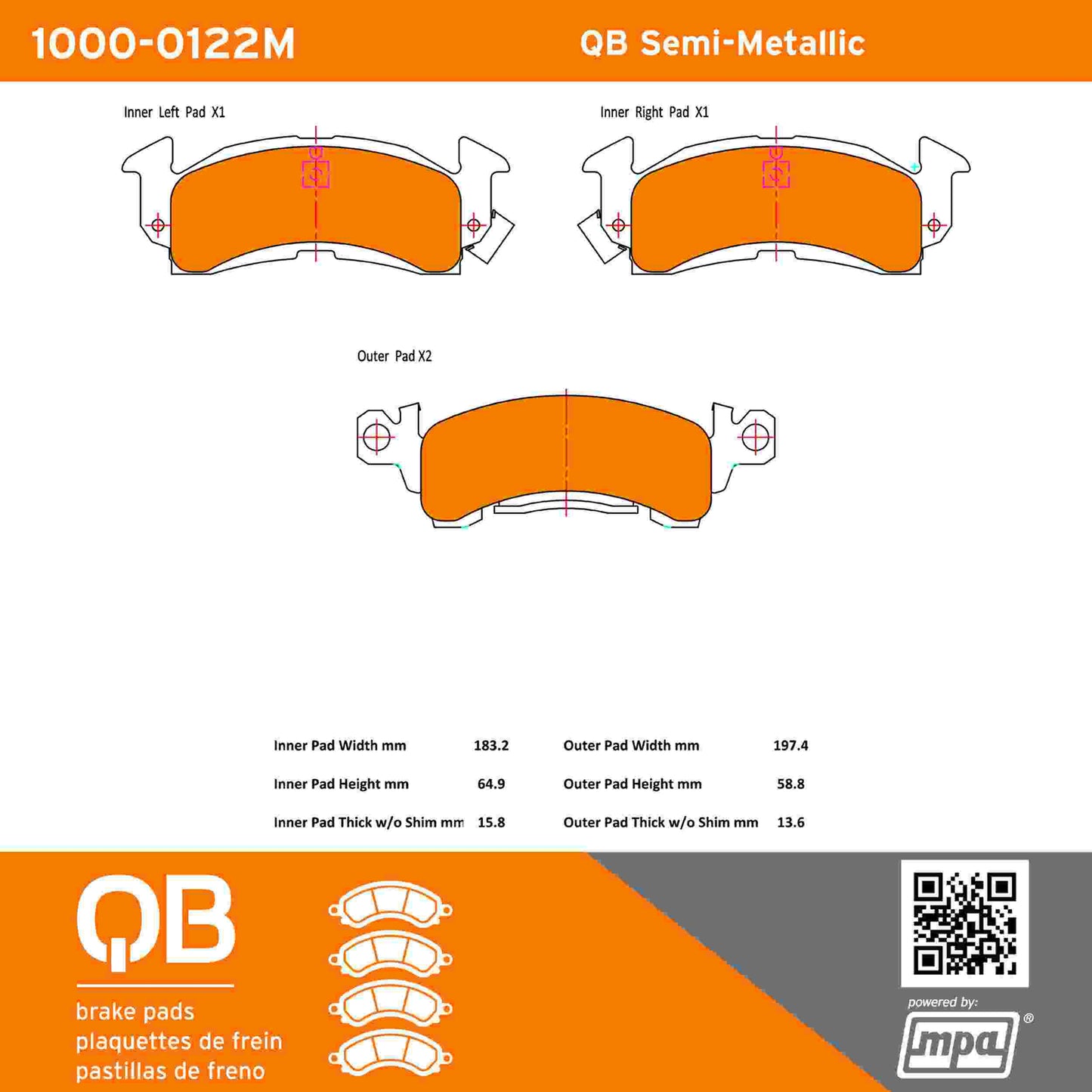 Quality-Built QB Semi-Metallic Brake Pads 1000-0122M