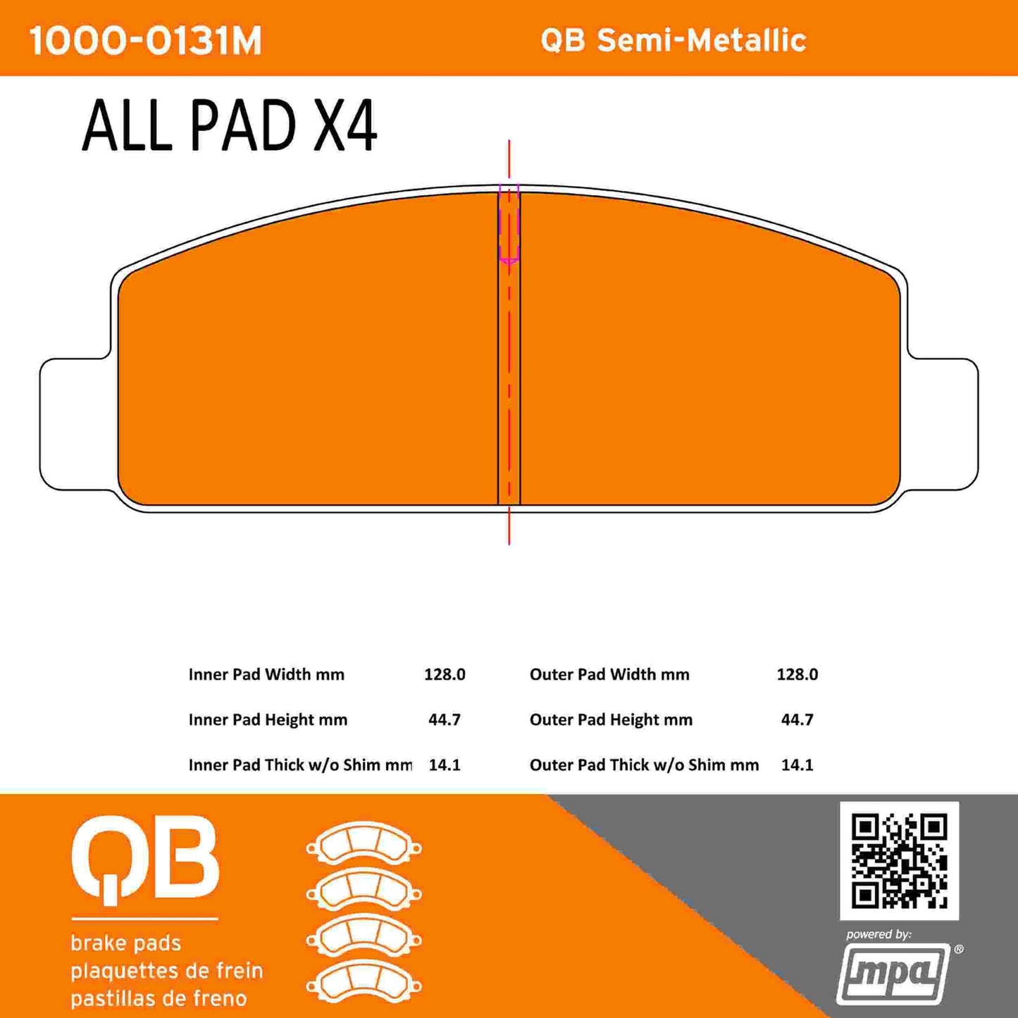 Quality-Built QB Semi-Metallic Brake Pads 1000-0131M