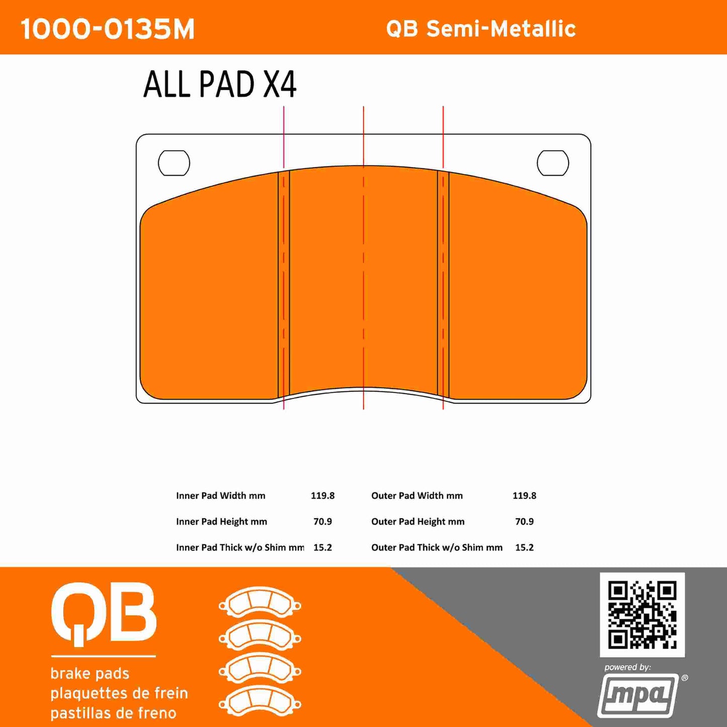 Quality-Built QB Semi-Metallic Brake Pads 1000-0135M