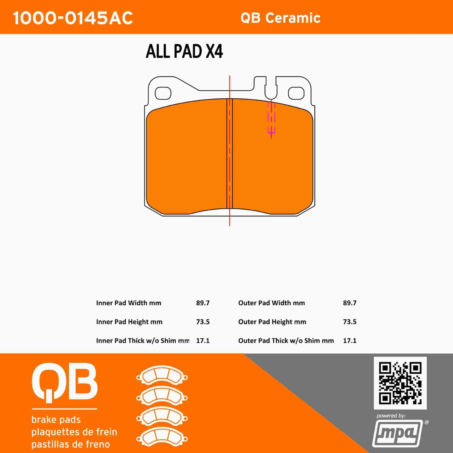 Quality-Built QB Ceramic Brake Pads 1000-0145AC