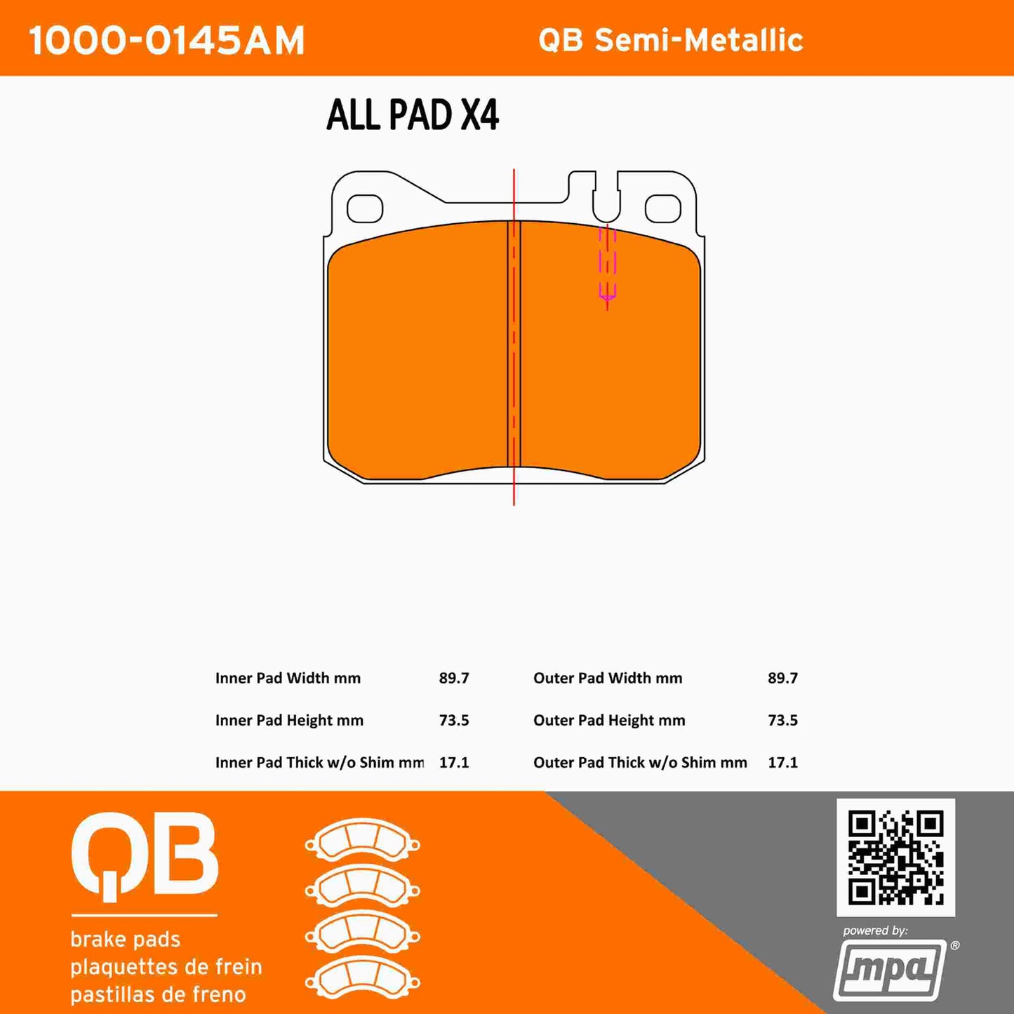 Quality-Built QB Semi-Metallic Brake Pads 1000-0145AM