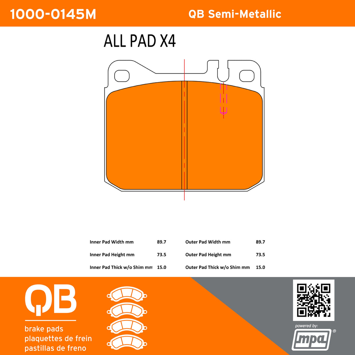 Quality-Built QB Semi-Metallic Brake Pads 1000-0145M