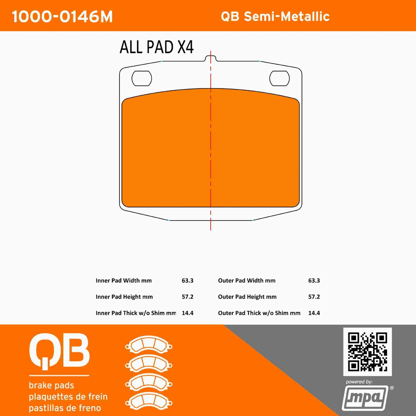 Quality-Built QB Semi-Metallic Brake Pads 1000-0146M