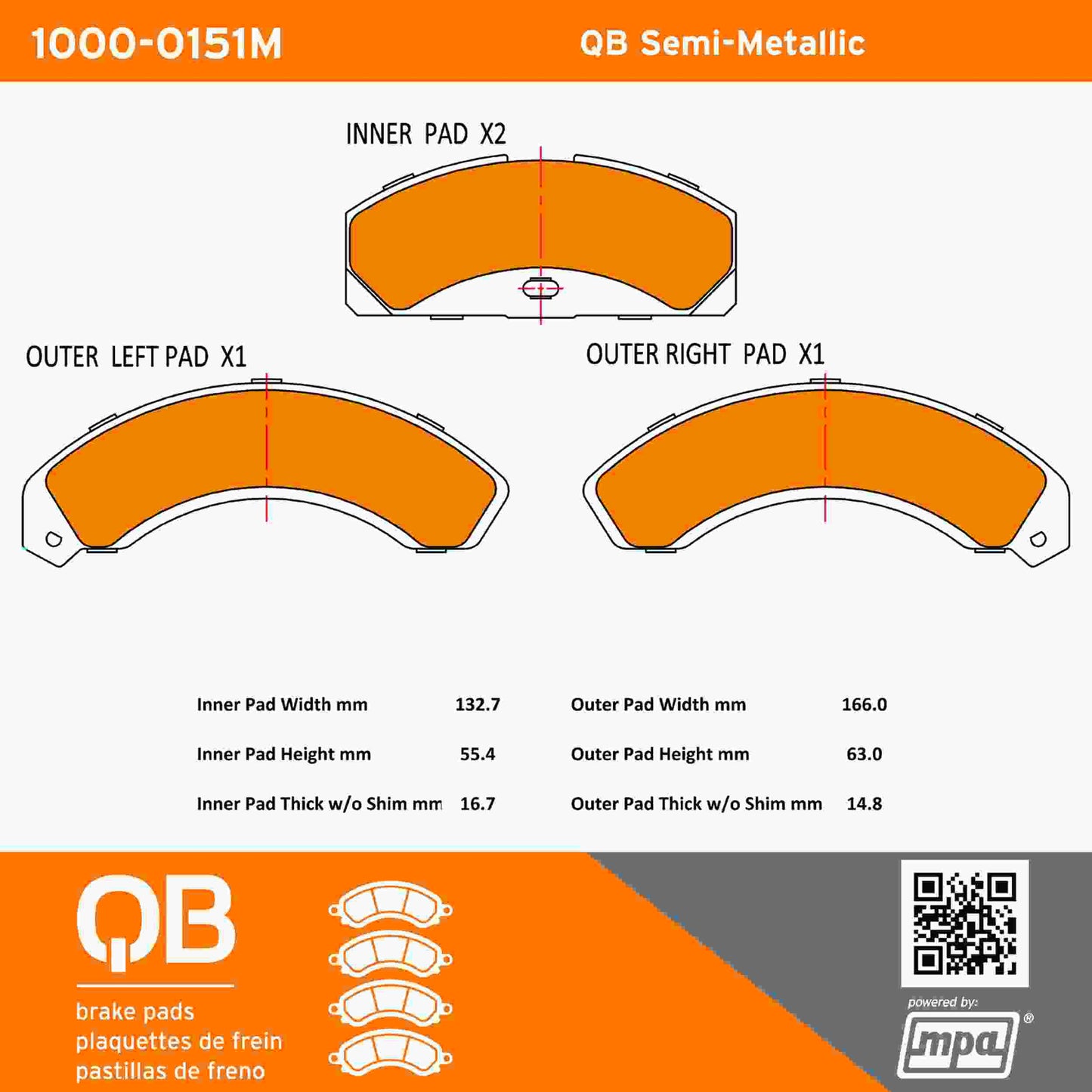 Quality-Built QB Semi-Metallic Brake Pads 1000-0151M