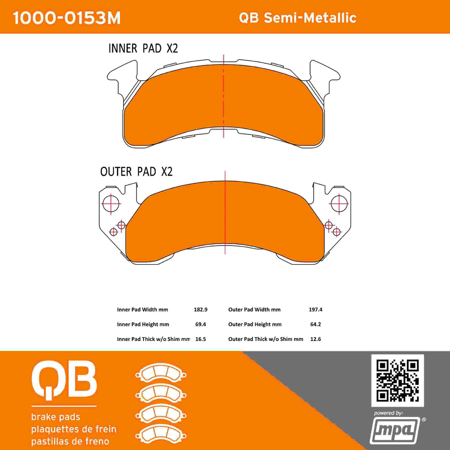 Quality-Built QB Semi-Metallic Brake Pads 1000-0153M