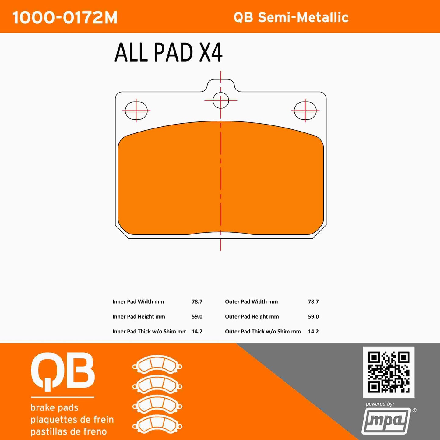 Quality-Built QB Semi-Metallic Brake Pads 1000-0172M