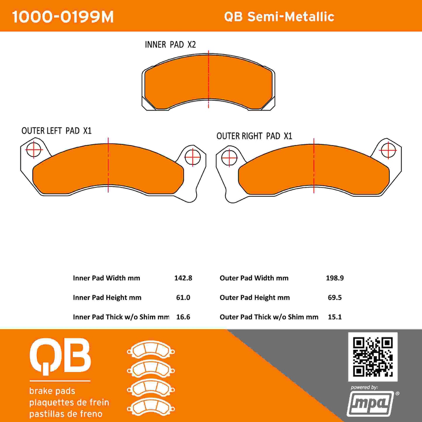 Quality-Built QB Semi-Metallic Brake Pads 1000-0199M