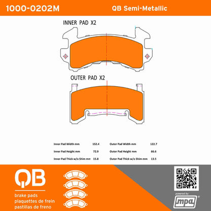 Quality-Built QB Semi-Metallic Brake Pads 1000-0202M