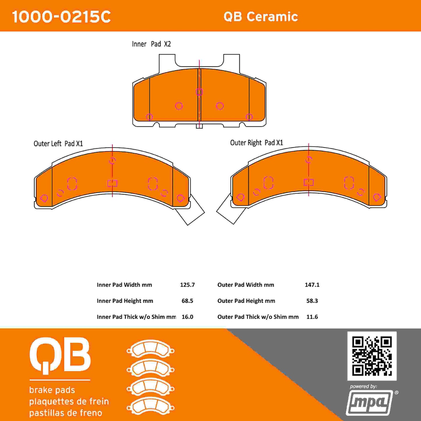Quality-Built QB Ceramic Brake Pads 1000-0215C