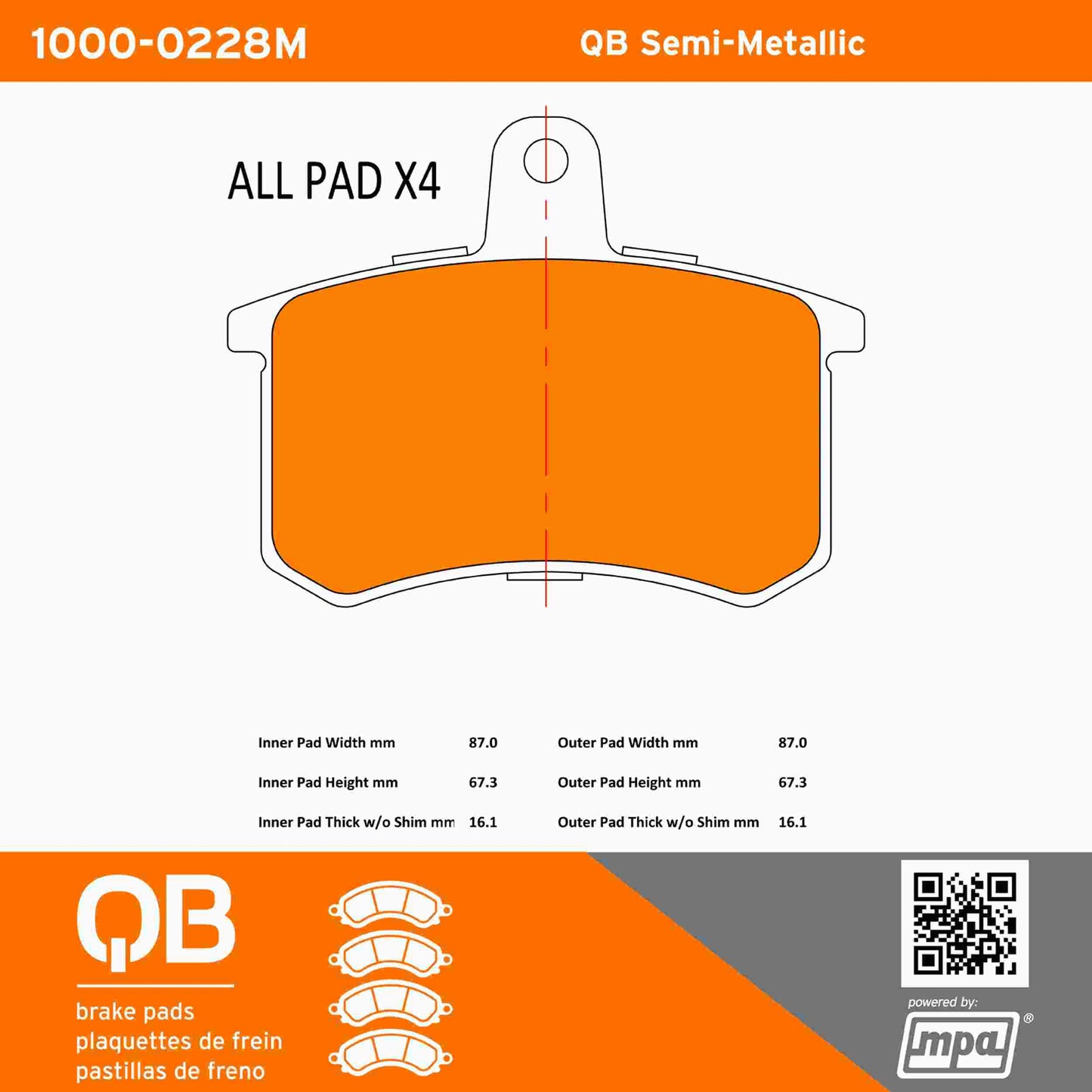 Quality-Built QB Semi-Metallic Brake Pads 1000-0228M