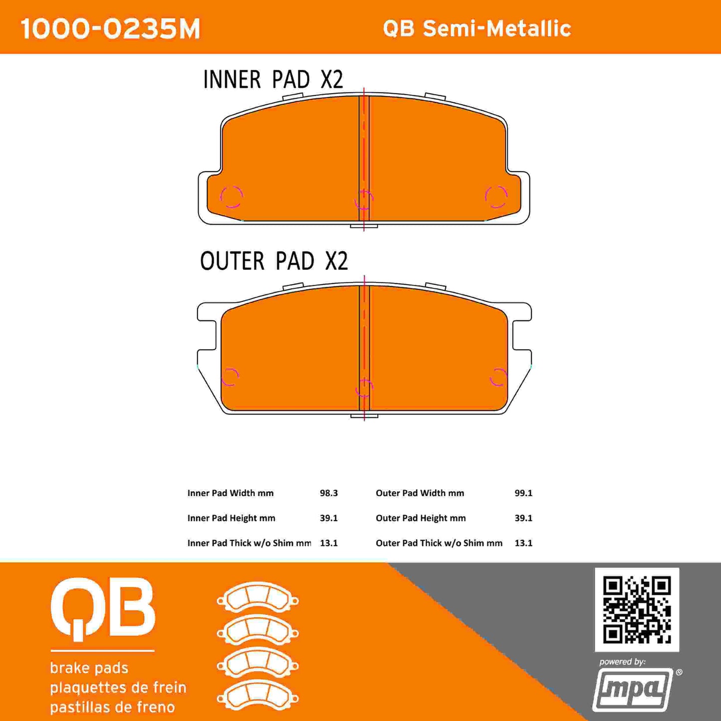 Quality-Built QB Semi-Metallic Brake Pads 1000-0235M
