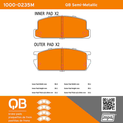 Quality-Built QB Semi-Metallic Brake Pads 1000-0235M