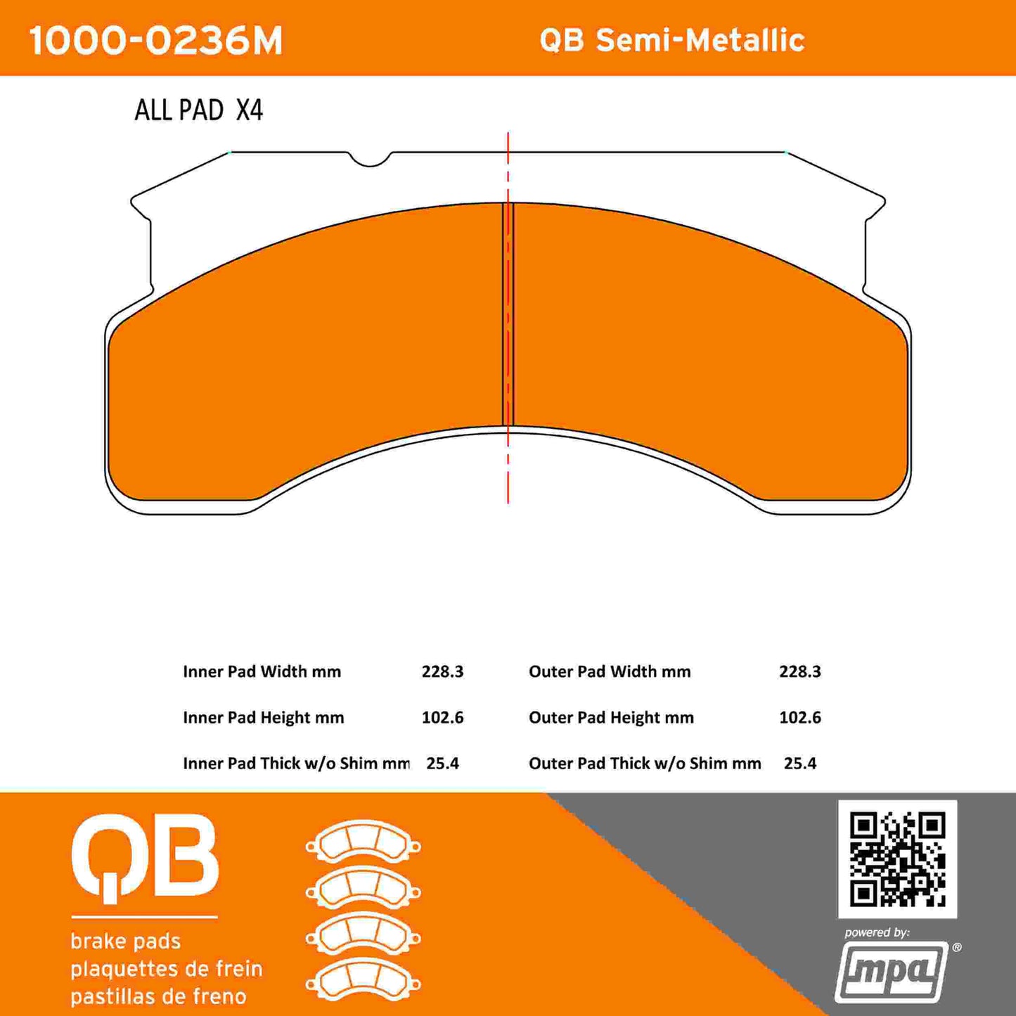 Quality-Built QB Semi-Metallic Brake Pads 1000-0236M