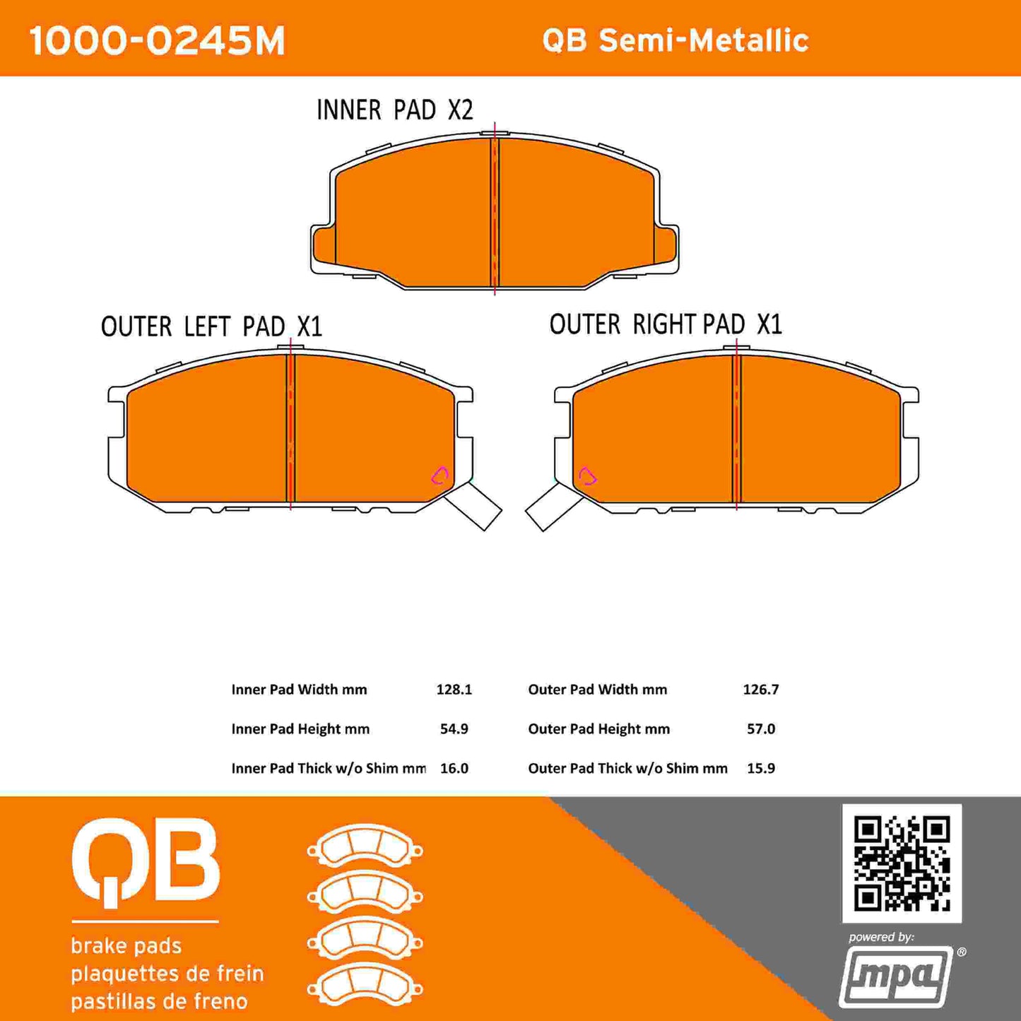 Quality-Built QB Semi-Metallic Brake Pads 1000-0245M