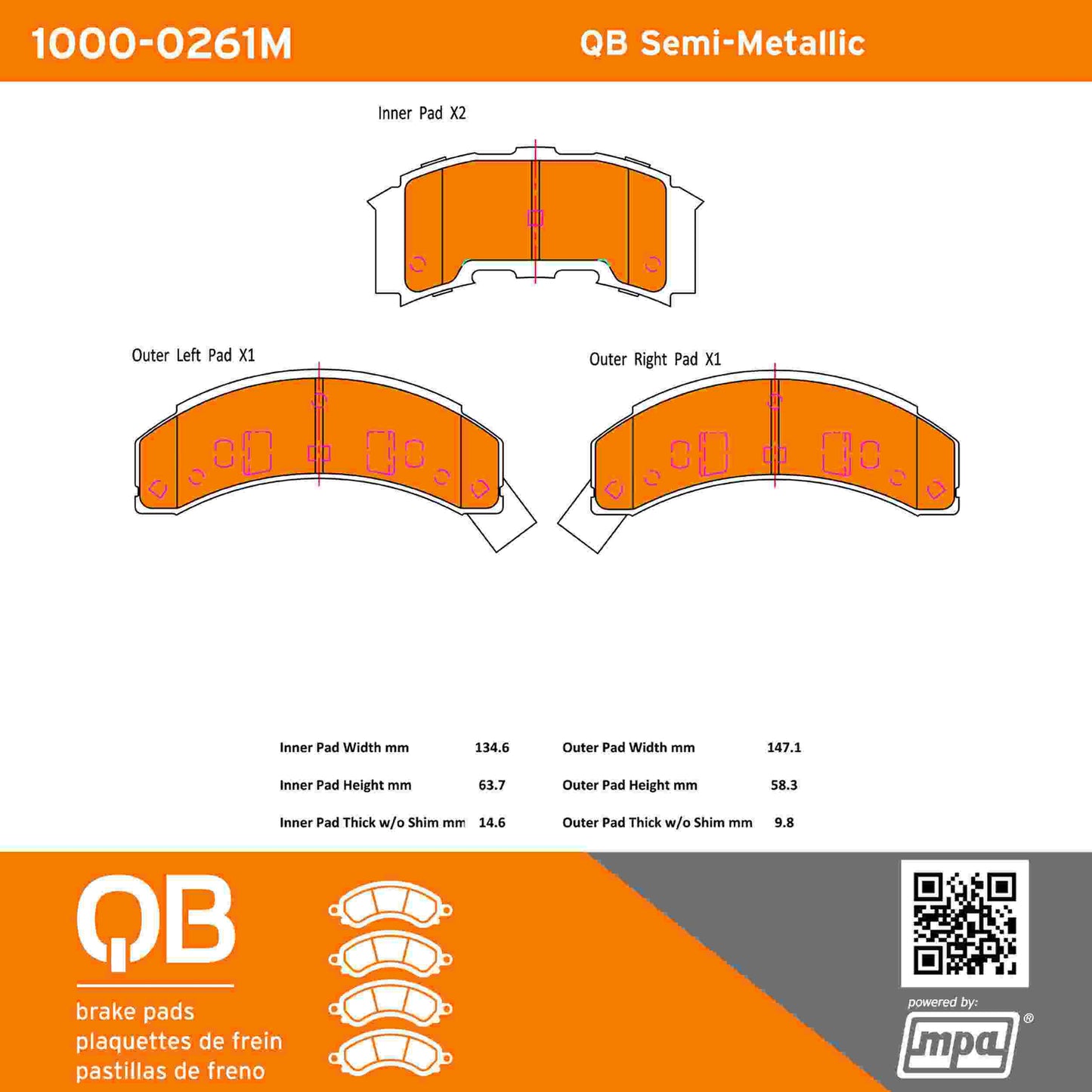 Quality-Built QB Semi-Metallic Brake Pads 1000-0261M