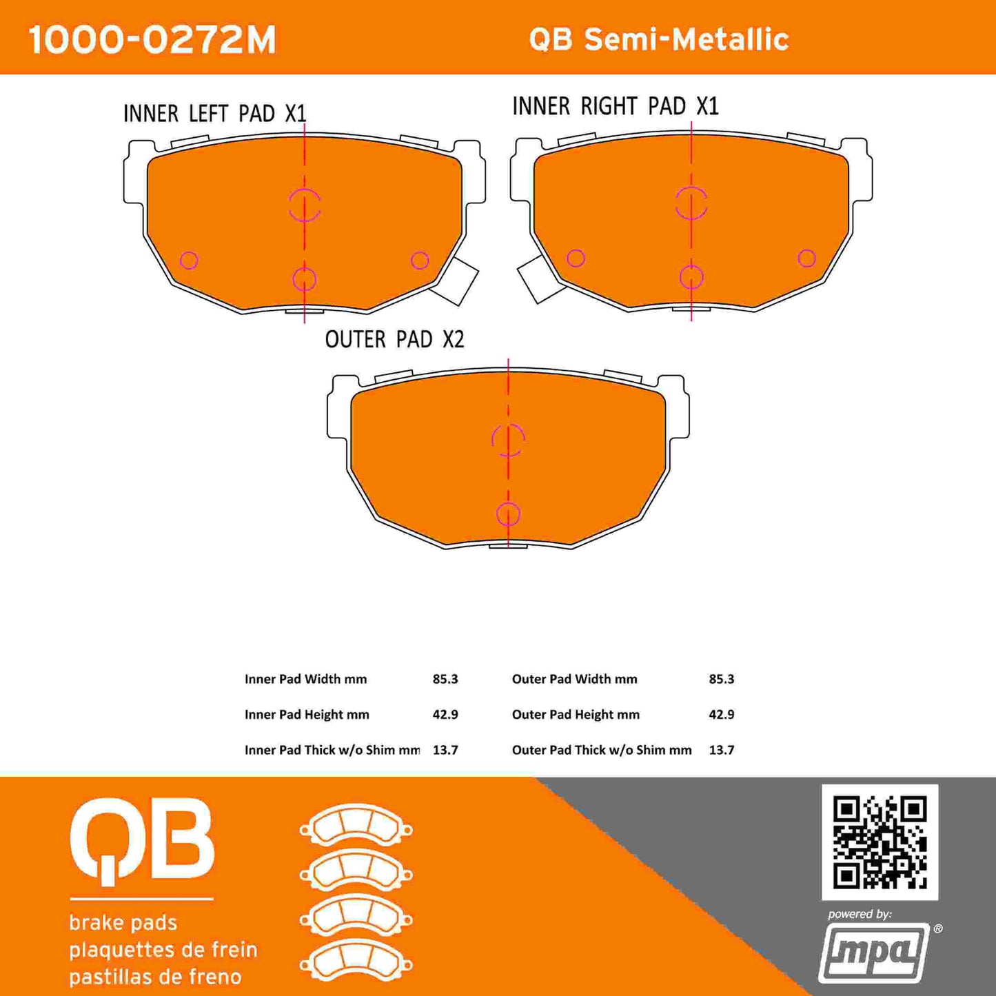 Quality-Built QB Semi-Metallic Brake Pads 1000-0272M