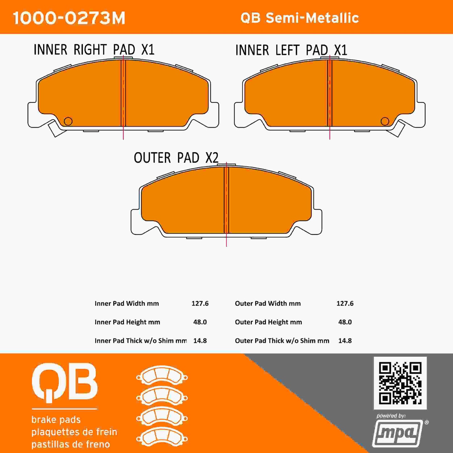 Quality-Built QB Semi-Metallic Brake Pads 1000-0273M