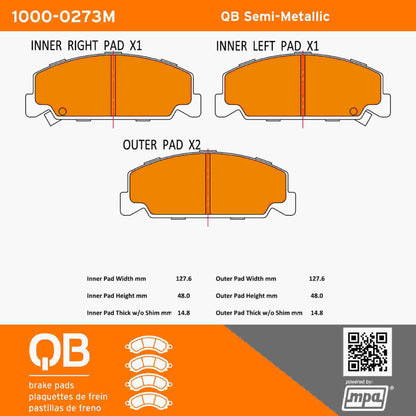 Quality-Built QB Semi-Metallic Brake Pads 1000-0273M