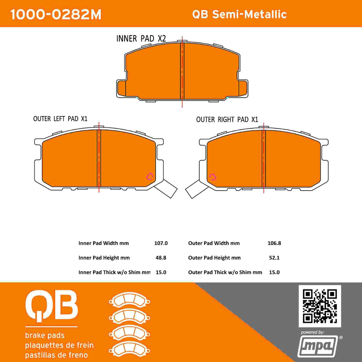 Quality-Built QB Semi-Metallic Brake Pads 1000-0282M