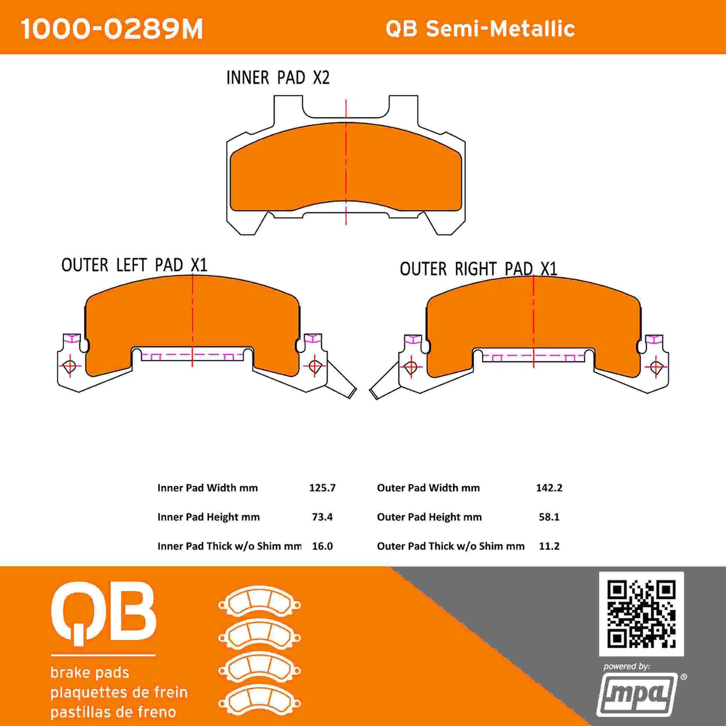 Quality-Built QB Semi-Metallic Brake Pads 1000-0289M