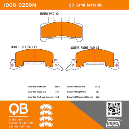 Quality-Built QB Semi-Metallic Brake Pads 1000-0289M