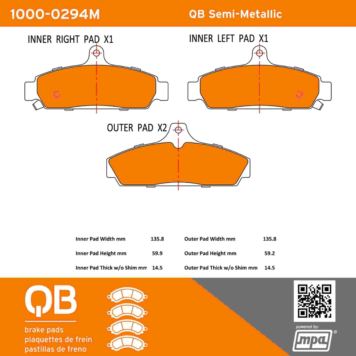 Quality-Built QB Semi-Metallic Brake Pads 1000-0294M