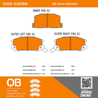 Quality-Built QB Semi-Metallic Brake Pads 1000-0309M