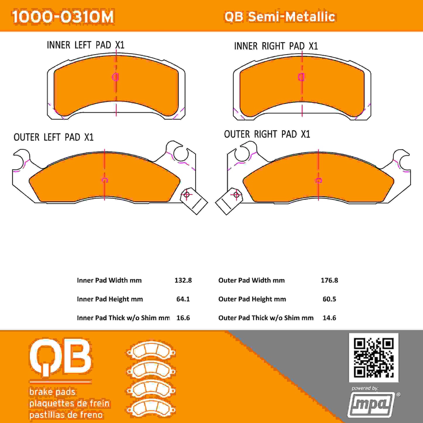 Quality-Built QB Semi-Metallic Brake Pads 1000-0310M