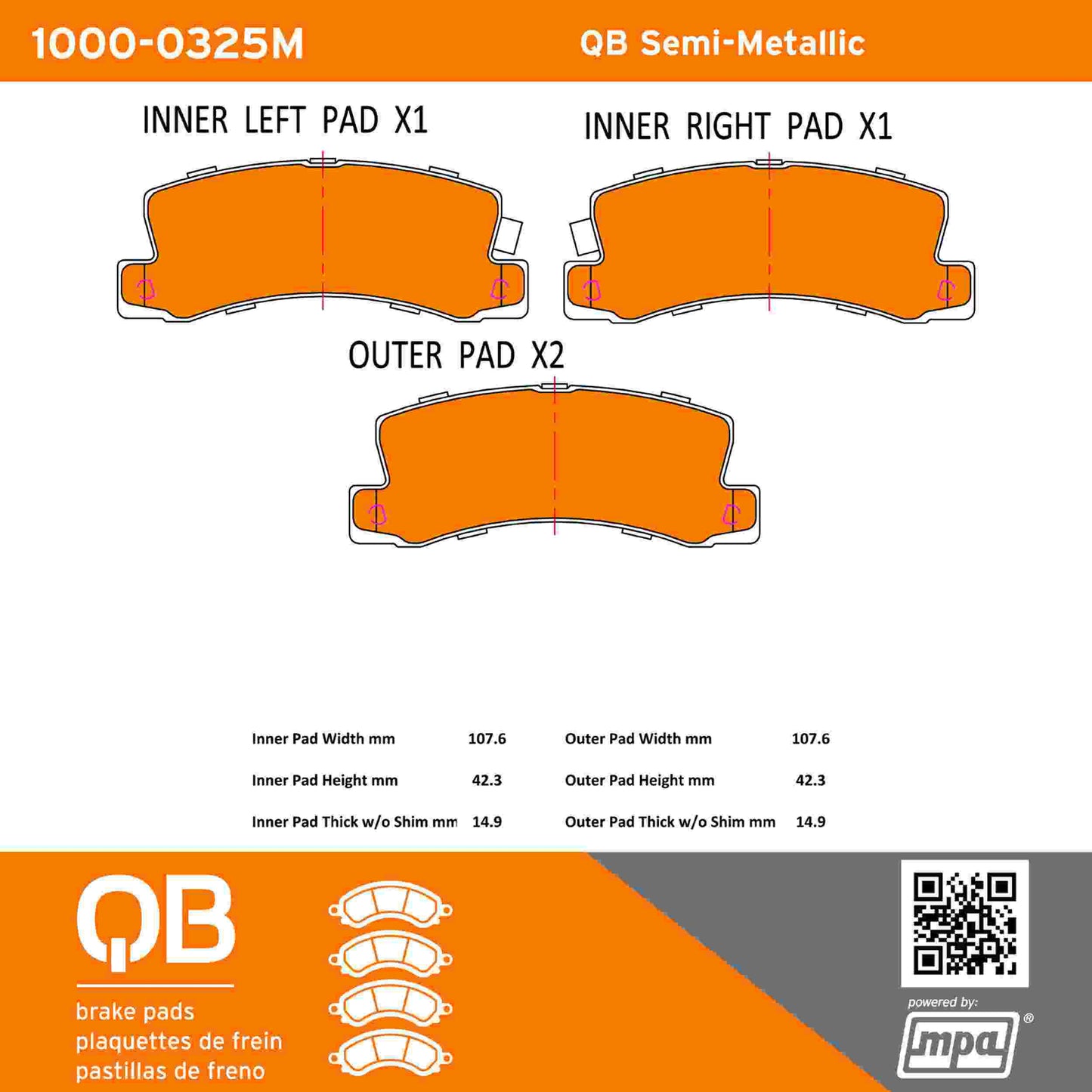 Quality-Built QB Semi-Metallic Brake Pads 1000-0325M