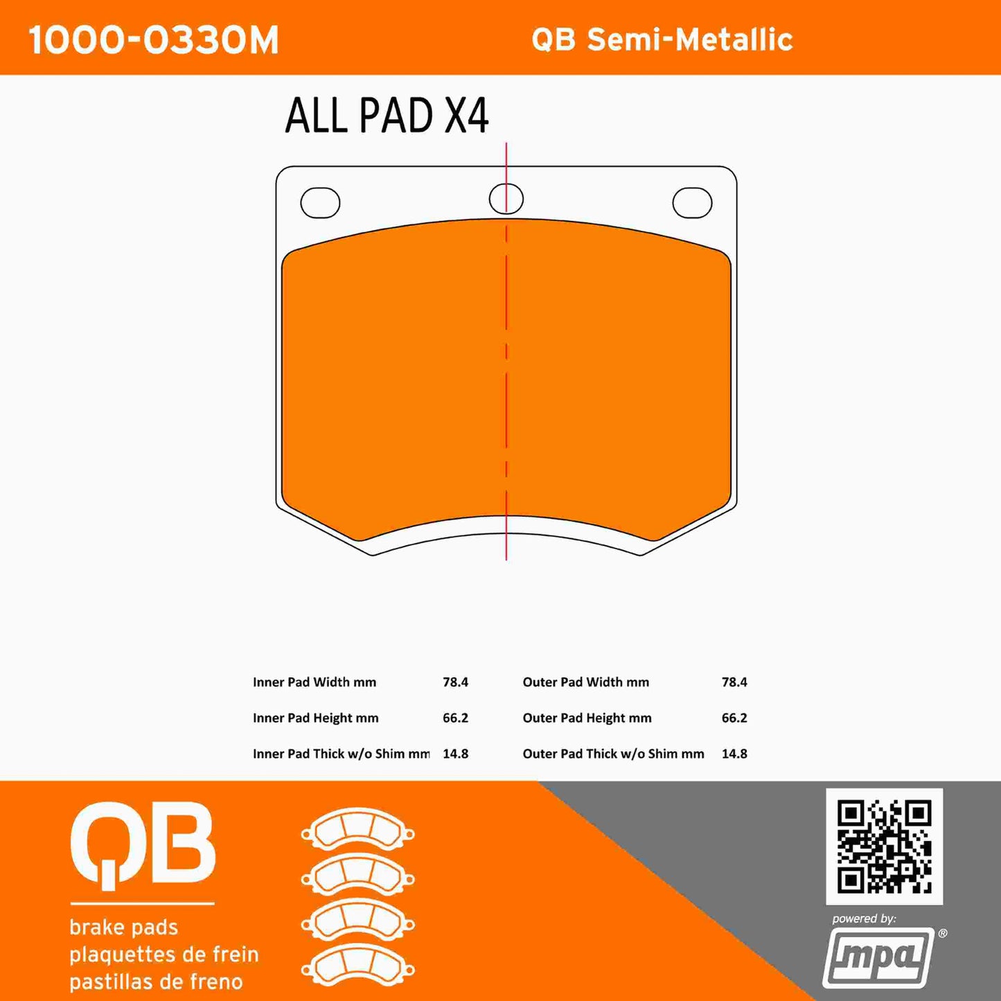 Quality-Built QB Semi-Metallic Brake Pads 1000-0330M