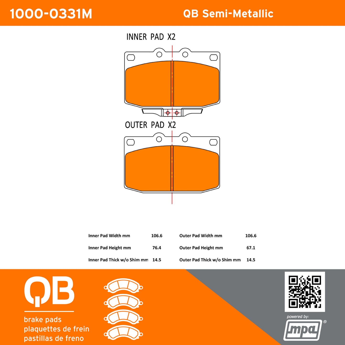 Quality-Built QB Semi-Metallic Brake Pads 1000-0331M