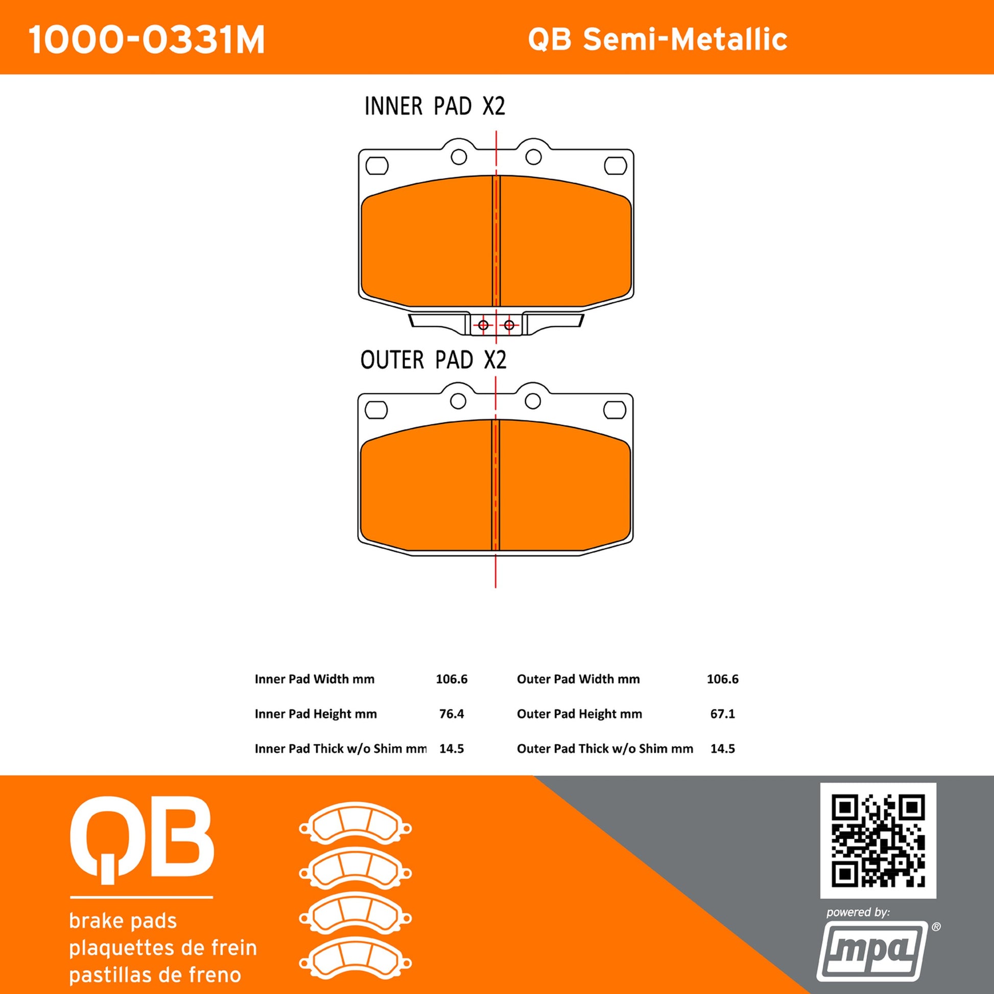 Quality-Built QB Semi-Metallic Brake Pads 1000-0331M