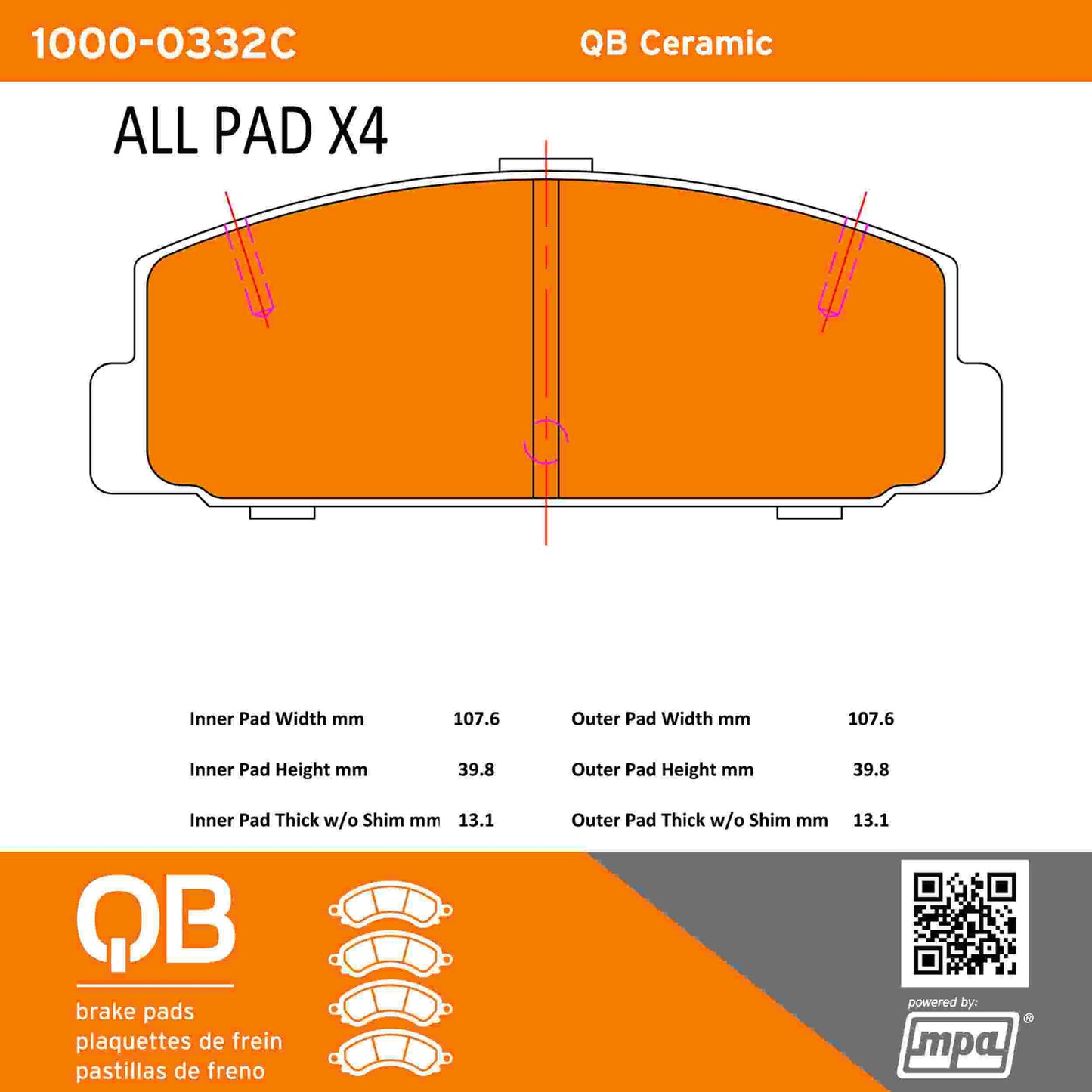 Quality-Built QB Ceramic Brake Pads 1000-0332C