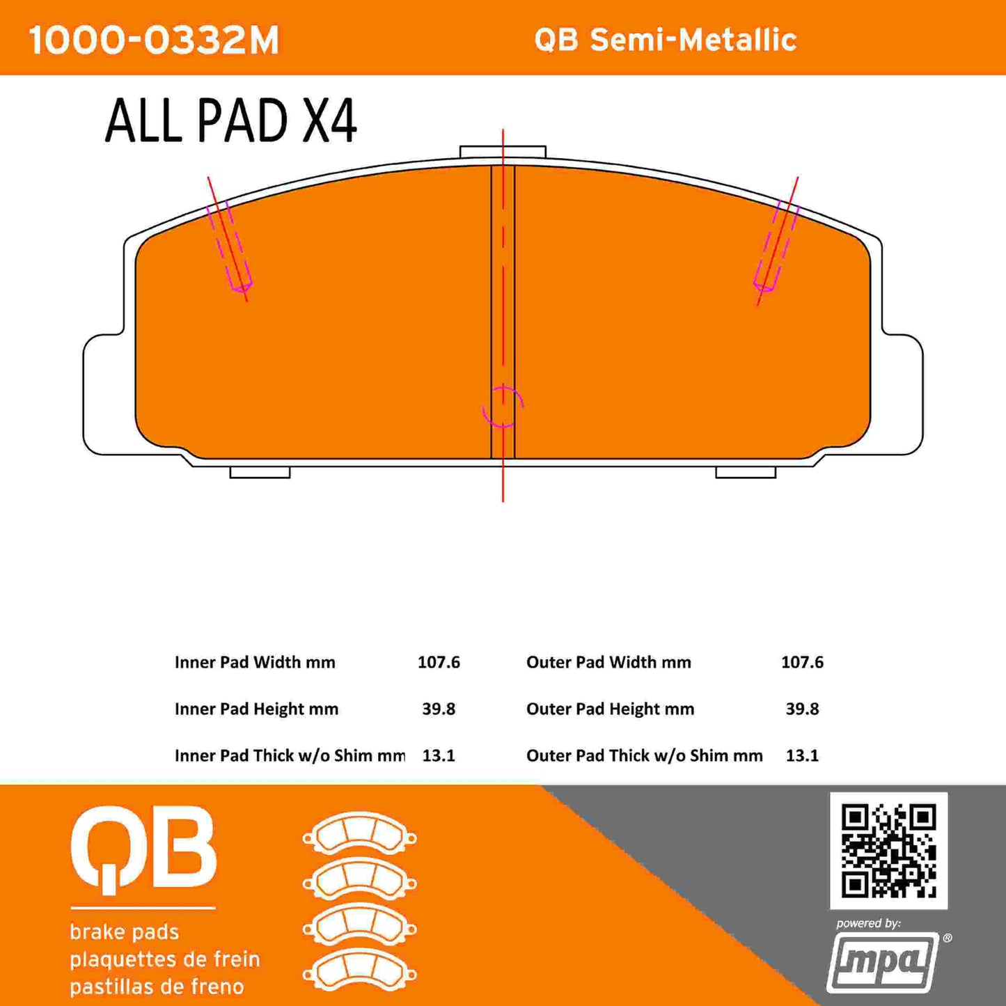 Quality-Built QB Semi-Metallic Brake Pads 1000-0332M